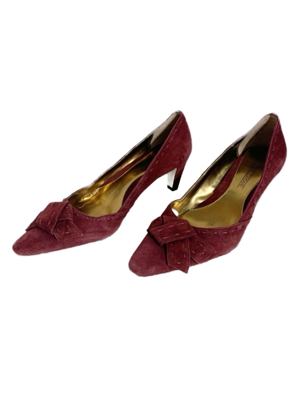 Circa Joan & David Leather Suede Squared Pointed Toe Pumps Heels Bow Accent Vamp